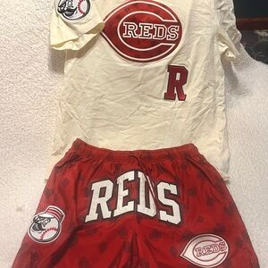 Cream shirt and Red shorts